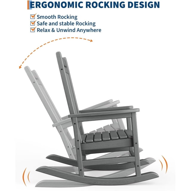 QinaQin 1PC Rocking Chair Outdoor, High Back Porch Rocker, Gray