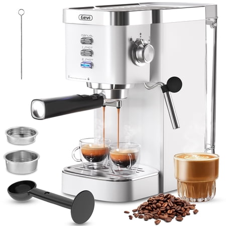 Gevi Espresso Machine 20 Bar Automatic Coffee Maker with Milk Frother Wand, 40.58 oz, New, White
