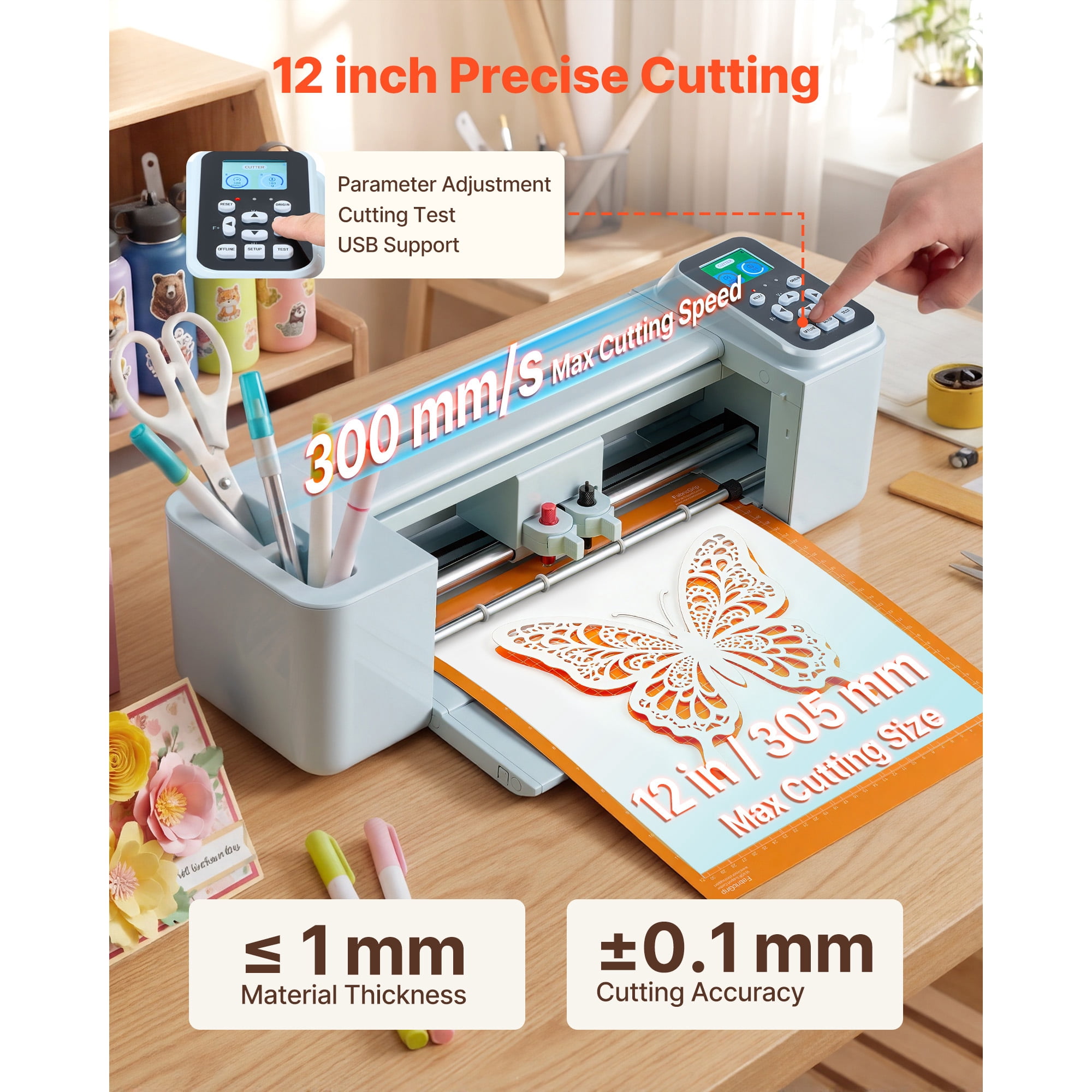 KFFKFF 12-inch Vinyl Cutting Machine with Button and Screen Controls, Over 5000 Preloaded Design Options, Works with Mac, Windows, Android, and iOS, Ideal for Crafting Personalized Cards and Projects