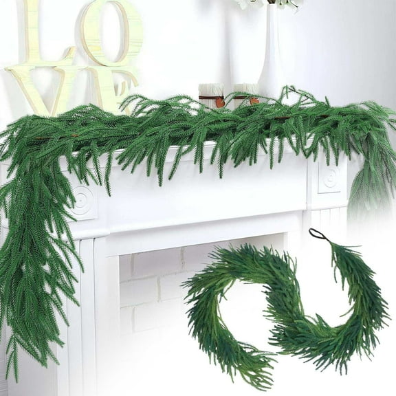 Titcea 5 Ft Artificial Norfolk Pine Garlands, Real Touch Winter Pine Garland, Green Artificial Greenery Garland for Table, Mantle, Wall, Indoor, Outdoor Christmas Decorations