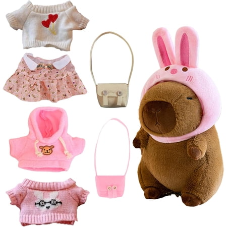 Capybara Peluche, Juguete De Peluche Carpincho Con 7 Prendas De Vestir Y Complementos, Peluche Carpincho, Muñeco De Peluche Capibara, Capybara Peluche Realista, Regalo De Cumpleaños Para Niños