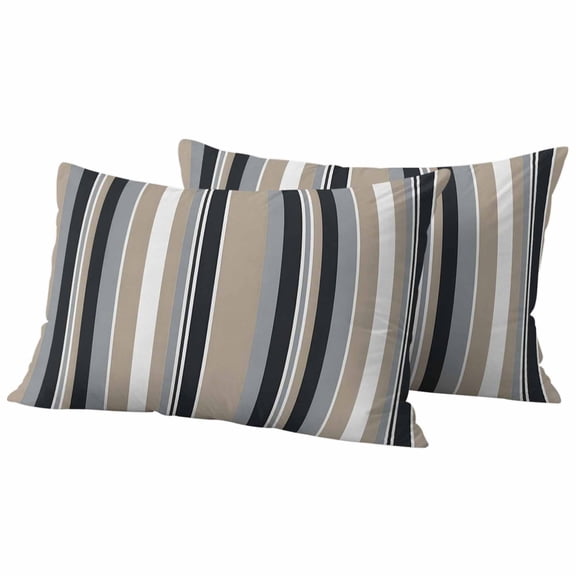 Black Grey Brown Striped Outdoor Waterproof Pillow Covers, Modern Stripes Art Farmhouse Decorative Rectangle Throw Pillowcase Sofa Cushion Sham for Patio/Couch/Chair, 20"x12" 2 Pack