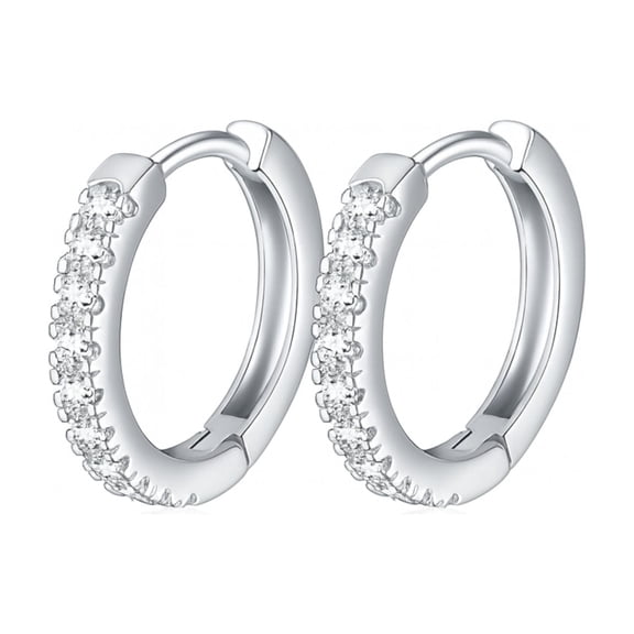 Small Huggie Hoop Earrings for Women 10mm White Gold Plated CZ Body Jewelry by Ginger Lyne Collection