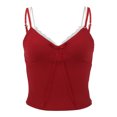 thumbnail image 4 of Wang6 Women Spaghetti Strap Camisole Tops Ribbed Double Layer Lace Tank Tops Trendy Sleeveless V Neck Stretchy Cami T Shirts Undershirts Red XL, 4 of 5