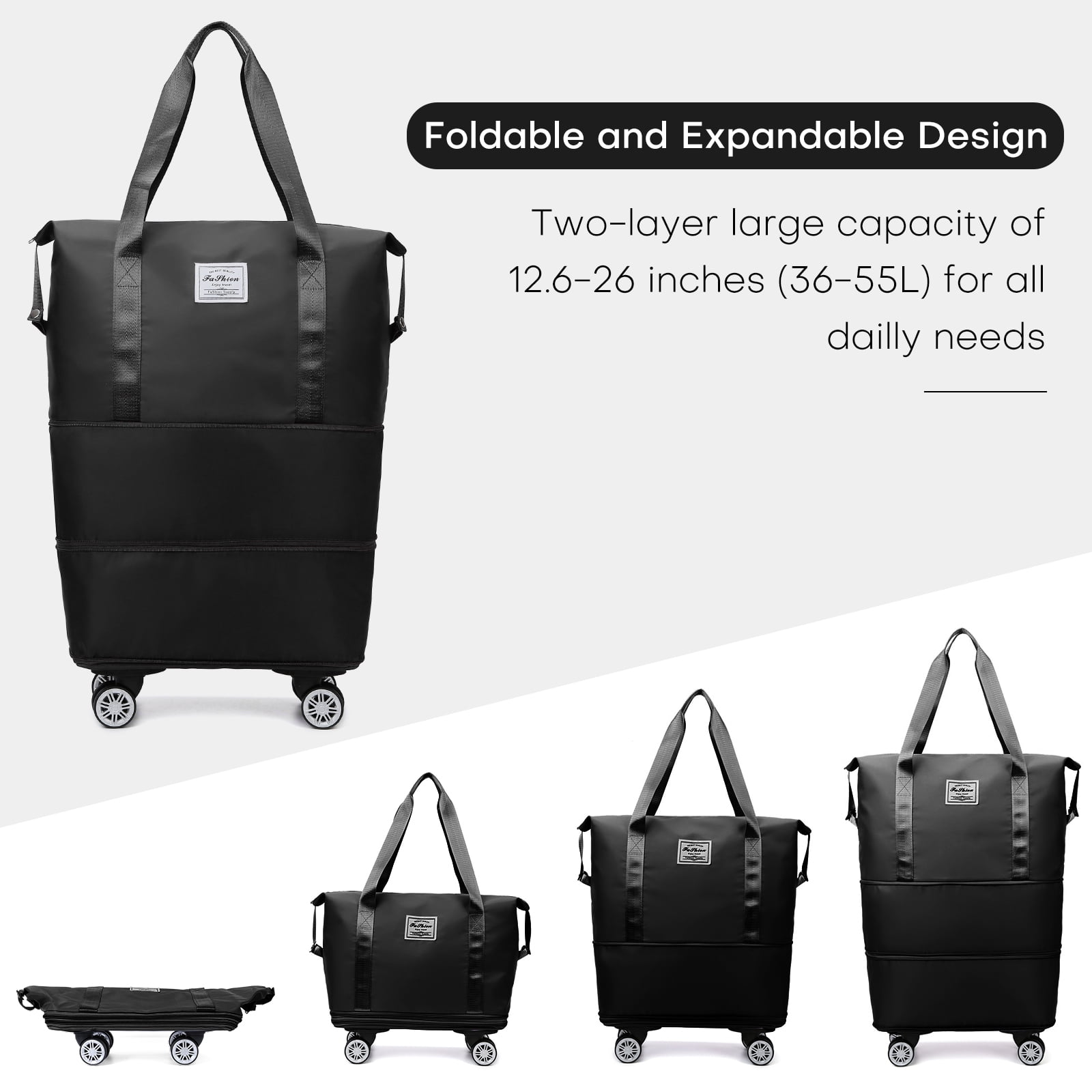 Expandable Rolling Travel Bag With 360° Detachable Wheels Foldable Luggage Bag Waterproof Carry On Overnight Tote For Home Storage Gym Moving Camping