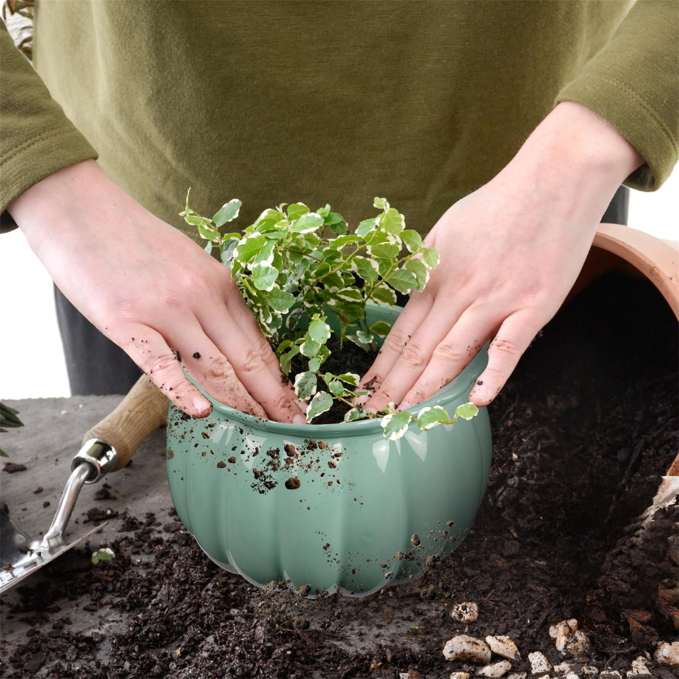 EFISPSS  African Violet Pot ,6" Ceramic Pumpkin  Easy Self Watering Flower Pot, For Indoor Plants,Glaze Blue