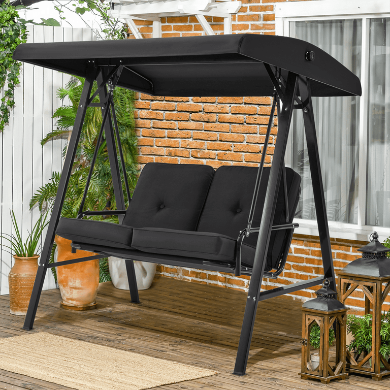 AECOJOY 2-Adult Metal Front Yard Patio Canopy Porch Swing