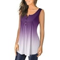thumbnail image 5 of Usmixi Womens Tank Tops Gradient Print Round Neck Sleeveless Shirts Button Down Loose Flowy Pleated Swing Vest Tunic Purple L Up to 65% off, 5 of 6
