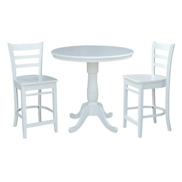 36" Round Counter Height Table with 2 Emily Stools in White - 3 Piece Set