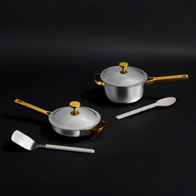 Our Place Titanium Pro Mini Cookware Duo (6 piece) A high performance pot and pan powered by titanium Gold/Chrome