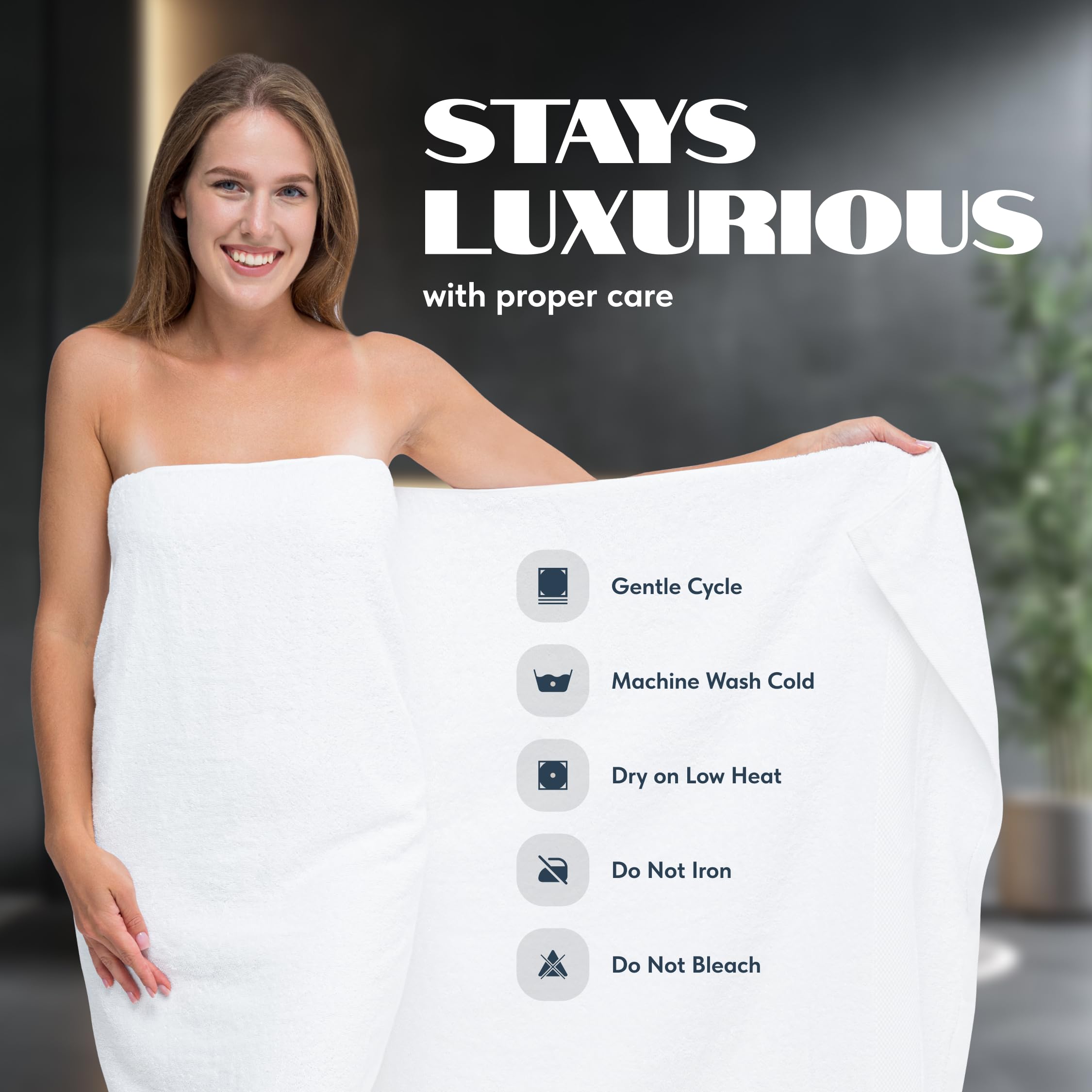 White Classic 650 GSM Bath Sheet Towels, 35" x 70", 2-Pack photo 4