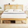 thumbnail image 2 of Yiwa Queen Size Wooden Bed with Natural Rattan LED Headboard, Platform Design, Silent Slats, and Storage Space, 2 of 8