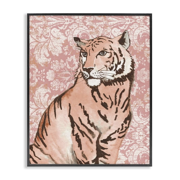 Stupell Industries Art Deco Tiger with Vintage Pattern Black Framed Giclee Art, 11 x 14, by Elizabeth Medley