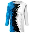 thumbnail image 4 of CaComMARK PI Plus Size Womens Clothes Clearance Women's Casual 3/4 Sleeve Printed Round Neck Blouses Buttoned Basic Tunic T-Shirts Tops Blue, 4 of 5