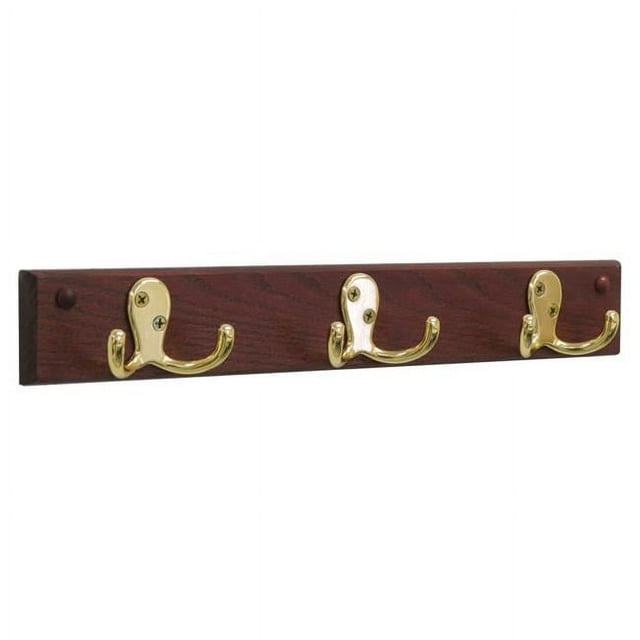 Wooden Mallet HSD3BMH 3 Double Prong Brass Hook Rail & Coat Rack - Mahogany