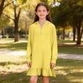 thumbnail image 6 of Fesfesfes Girls Twirly Ruffle Hem Hooded Dress Long Sleeve Casual Loose Fit Dress for Kids Basic Everyday Play Dress Party Holiday Wear(Yellow,5-6 Years), 6 of 9