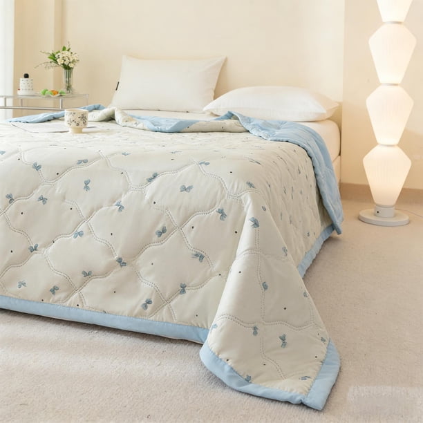 Edredón de verano suave y lavable, agradable para la piel – Manta transpirable para aire acondicionado en noches calurosas, manta ligera de algodón con estampado de hojas para el sofá, la cama o p
