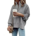 thumbnail image 2 of Solid Color Long Sleeve Women Zipper Sweater Casual Knit Pullover Jumper, 2 of 4