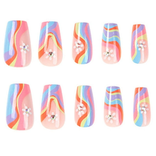 Wave Pattern Decorated False Nails Chip-Proof Solid Fake Nails for Nail Technician Daily Use Jelly Glue