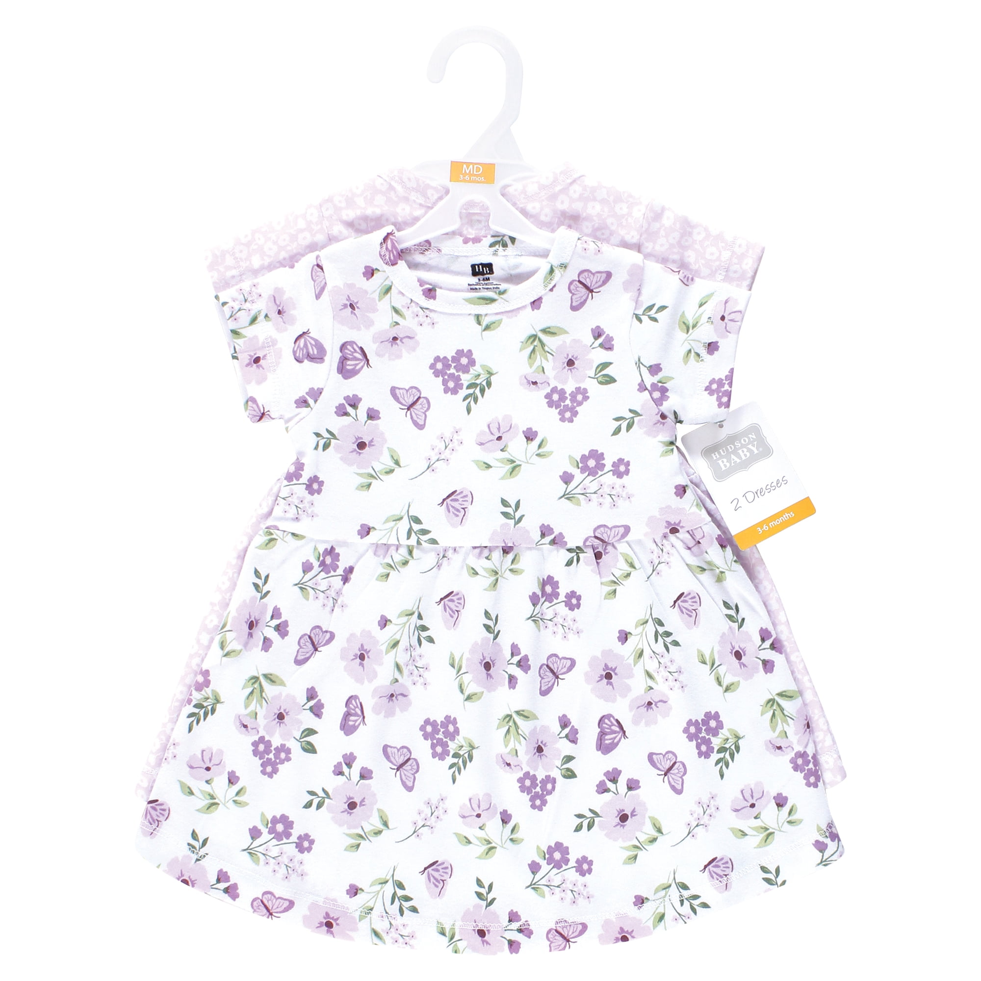 Hudson Baby Girls Cotton Dresses, Purple Butterfly Floral, 5T