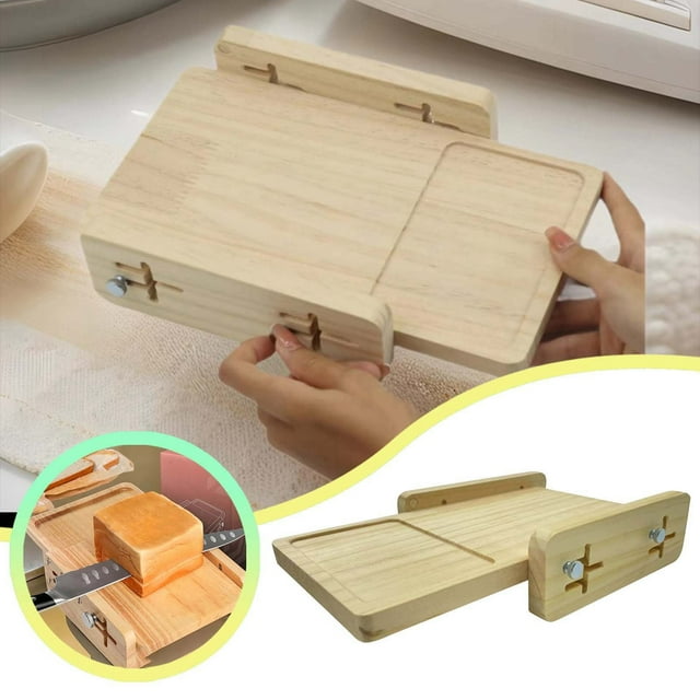 Trancheuse à Pain en Bois Massif Multifonctionnelle pour la Maison Épaisseur Réglable avec Base de Rangement Plateau à Miettes Garde-Doigts pour Couper Légumes Baies Papier Hamburger Hachoir à Viande