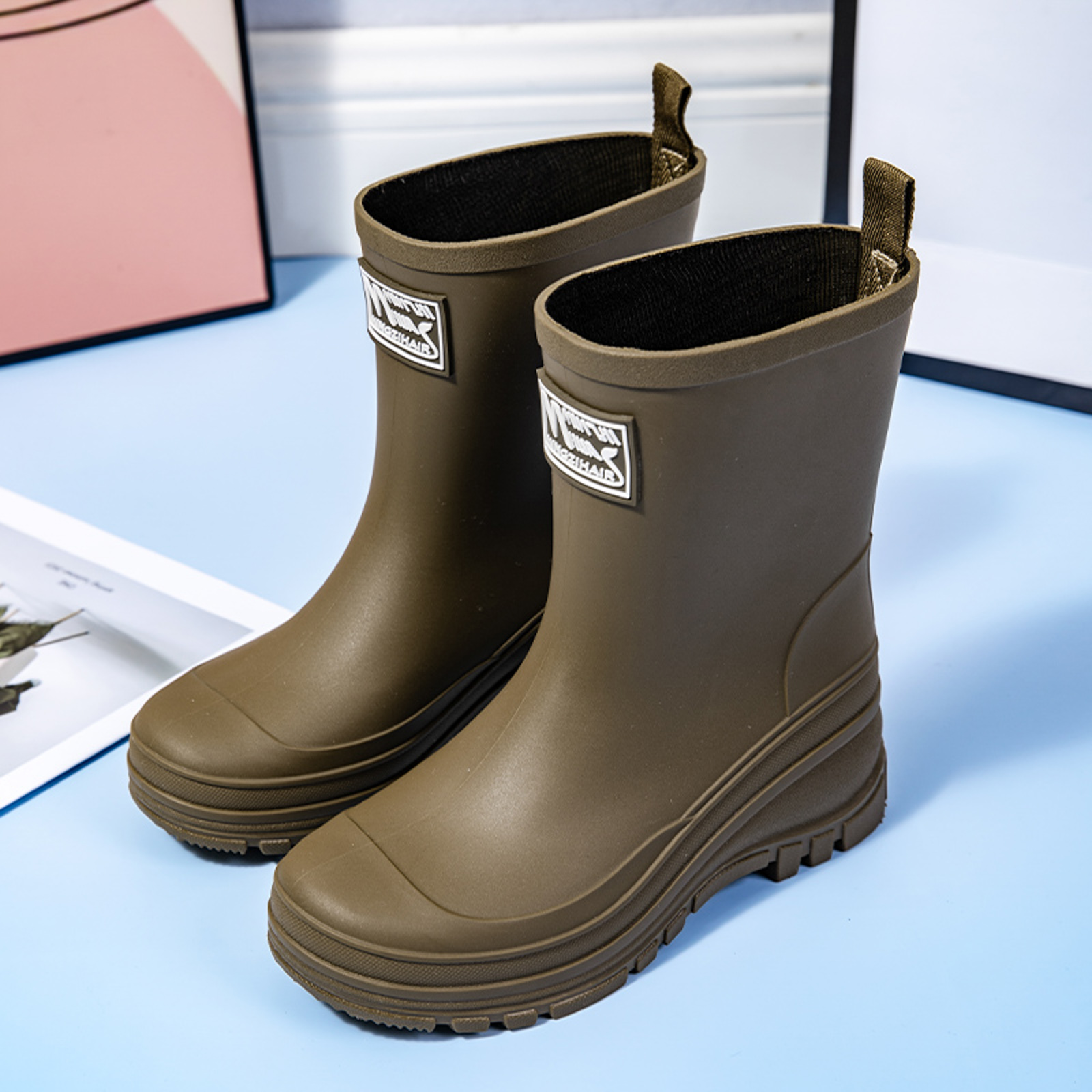 Chenyee Rain Boots for Women Lightweight Non Slip Rain Shoes Mid Calf Water-proof Garden Booties