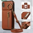 thumbnail image 6 of Crossbody Wallet Case for iPhone X/XS, with Shoulder Strap Card Slots Ring Holder, Magnetic Flip Folio Zipper Purse Case, PU Leather Kickstand Cover Handbag for iPhone X/XS, Coffee, 6 of 10