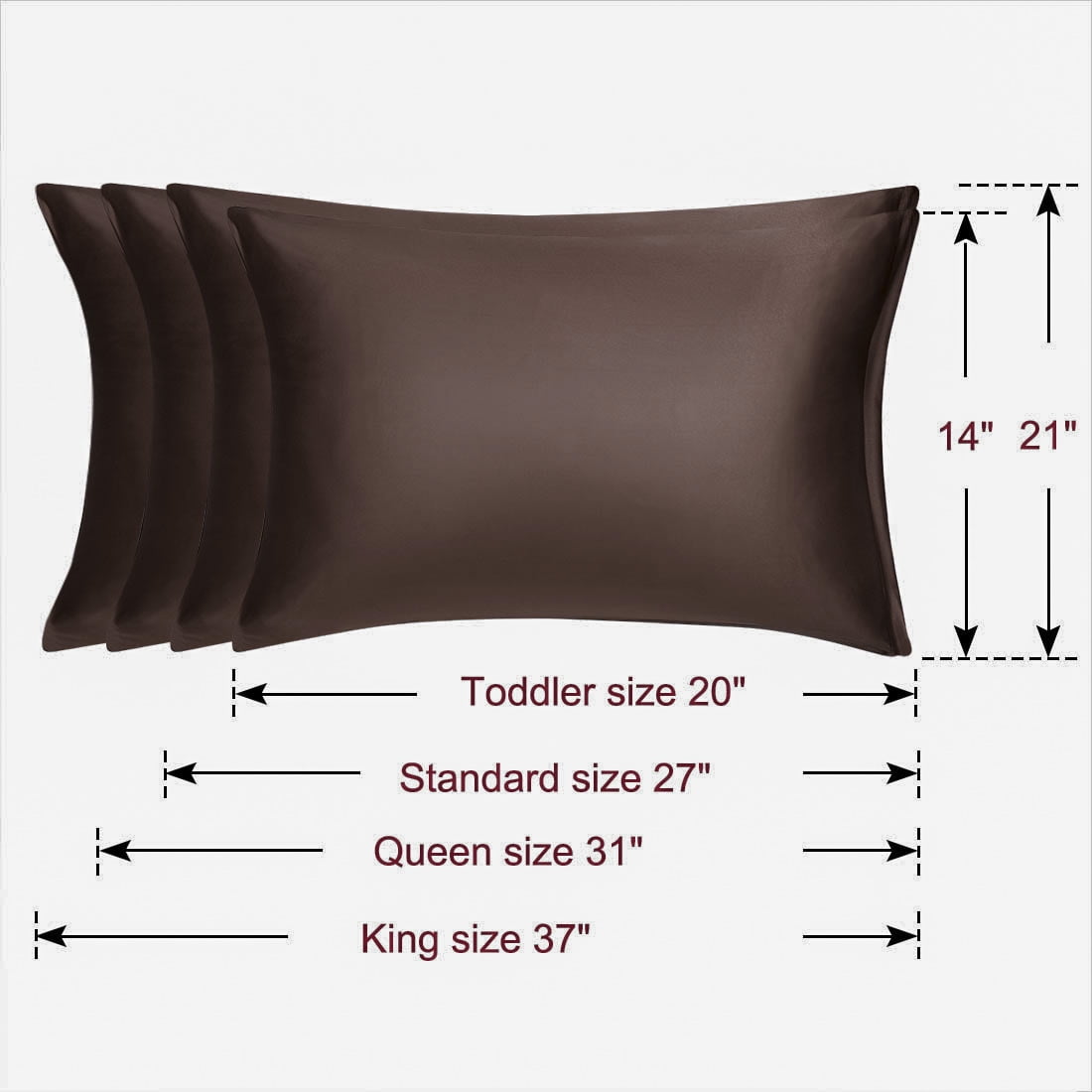 Unique Bargains Set of 4 Silky Satin Pillowcases Pillow Cover Brown Queen