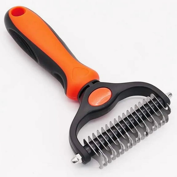 Pet Grooming Brush - Double Sided Dog Dematting and Shedding Comb - Pet Nasty or Matted Hair Remover Undercoat Rake (orange)