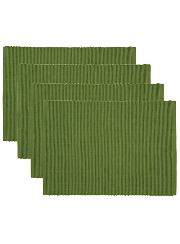 Now Designs Spectrum Placemats Thick Ribbed Cotton, Fir Green, 19x13 inches, Set of 4