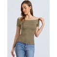 thumbnail image 3 of DARING DIVA Off Shoulder Crop Top XL Khaki, 3 of 6