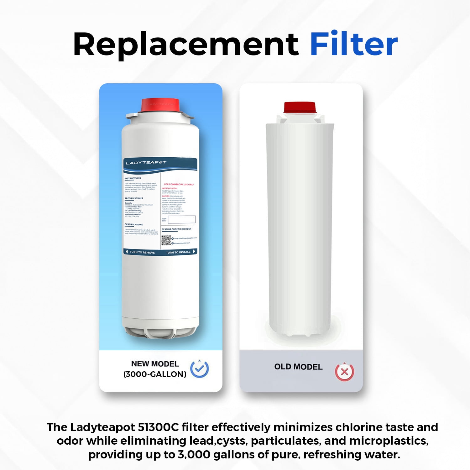 Water Filter Replacement Compatible With Elkay 51300C WaterSentry EWF3000, ezH20 Bottle Filling Stations (No Chip - 1 Pack)