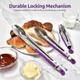 thumbnail image 4 of 18/8 Stainless Steel Kitchen Tongs: U-Taste 7+9+12 inch Heat Resistant Cooking Tong with Sturdy Metal Tips & Non Slip Silicone Handle & Smooth Locking for Serving BBQ (Set of 3, Purple), 4 of 8