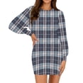 thumbnail image 2 of Women's Casual Dress Long Sleeve Round Neck Solid Color Classic Fit Midi Dress for Spring Fall Daily Wear,Blue,L, 2 of 6