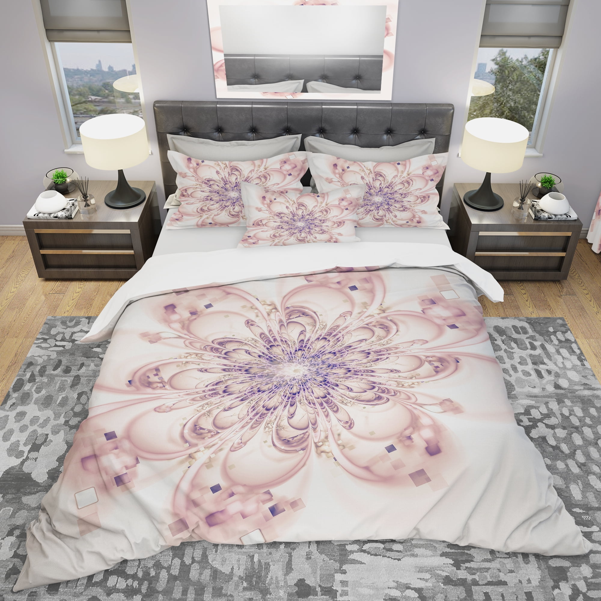 Designart 'Full Bloom Fractal Flower in Pink' Modern & Contemporary Duvet Cover Set