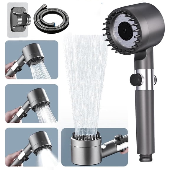 High Pressure Handheld Shower Head with Filter, 4 Spray Modes, ON/OFF Pause Switch, Includes Hose & No-Drill Mount, Hard Water Shower Head for Bathroom