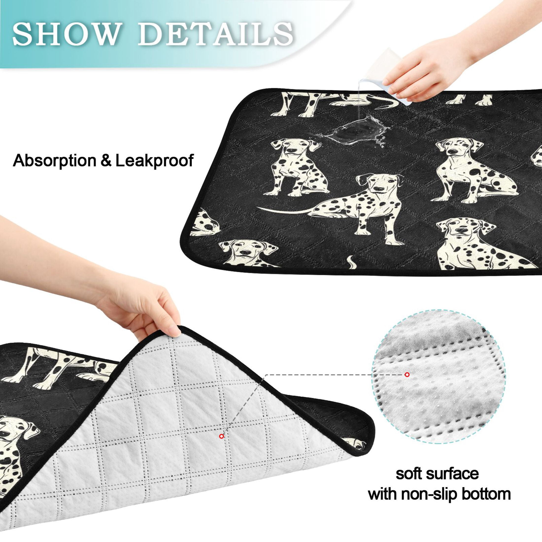 Washable Pet Pee Pads with Super Absorbent Reusable Training Pads for Dogs & Cats White Dalmatian Dogs