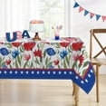thumbnail image 5 of 4th of July Wild Flower Patriotic Rectangle Tablecloth 60x84 Inch, America Red Blue Floral Decorative Table Cloth Dining Table Cover, American USA Summer Seasonal Dinner Party Picnic Decoration, 5 of 6