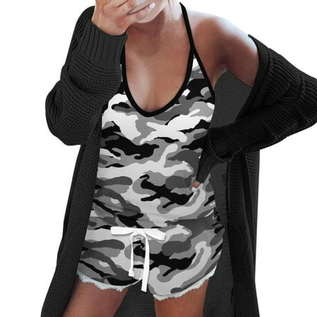 

LBECLEY Women Bathing Suit Top Women Love Printing Top Short Set Pajamas Sleeveless Cami Shorts Lingerie Sleepwear Set Homewear Fashion Sets High Short Camouflage Xxl