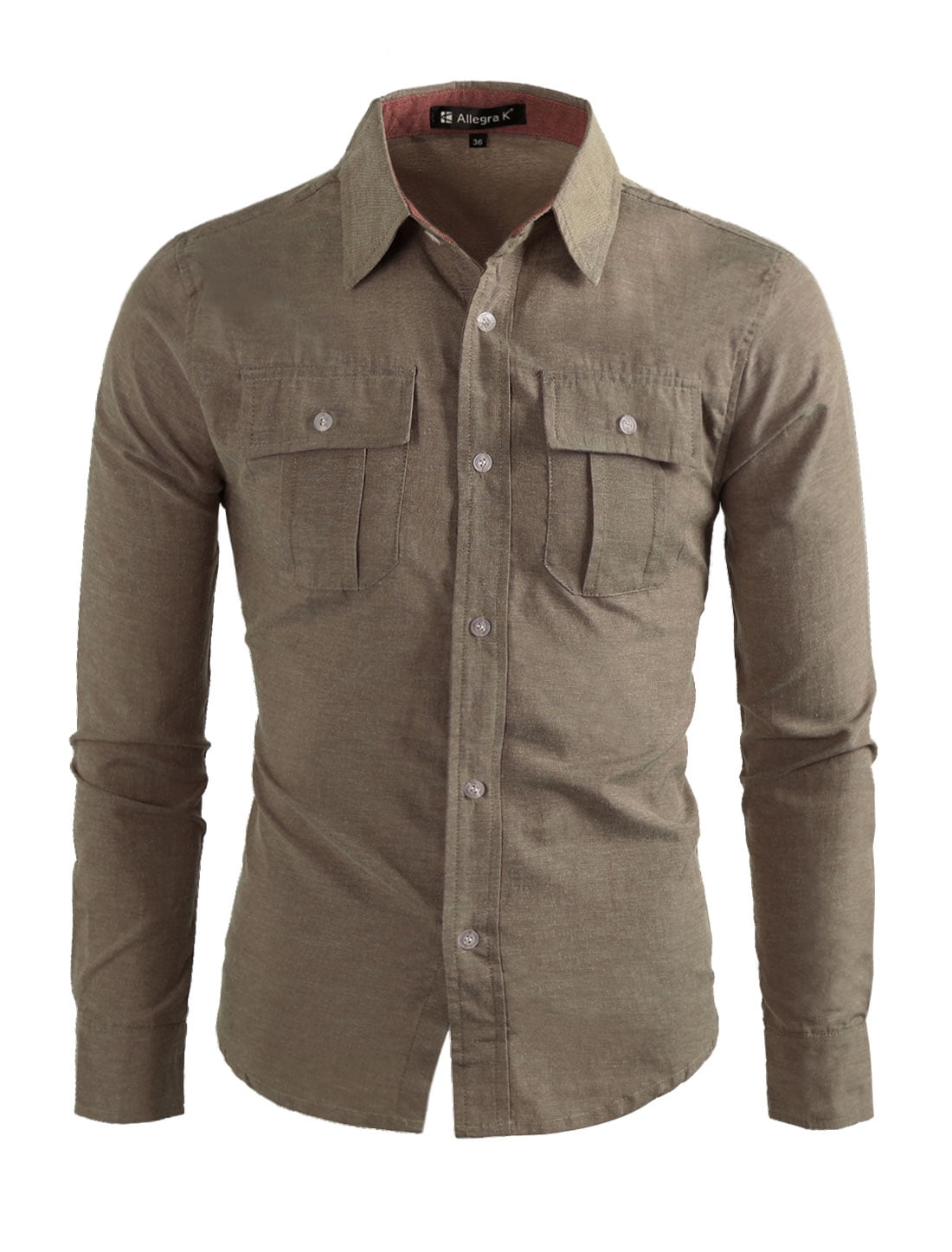 Unique Bargains Men's Chest Flap Pockets Long Sleeves Button Down Shirt ...