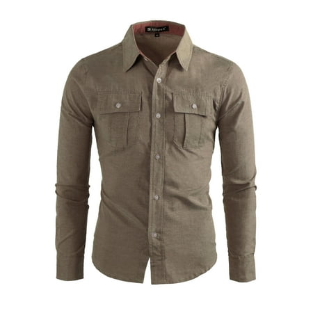 Unique Bargains Men's Chest Flap Pockets Long Sleeves Button Down Shirt ...