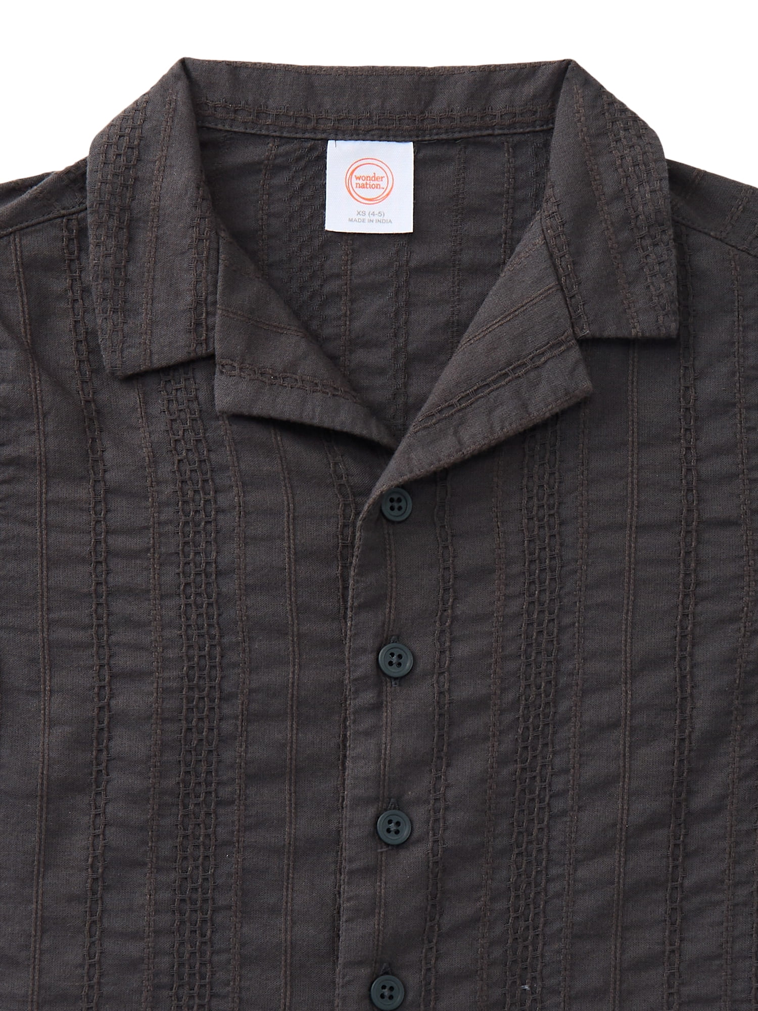Wonder Nation Boys Cotton Button Up Top with Short Sleeves, Sizes XS-XXL