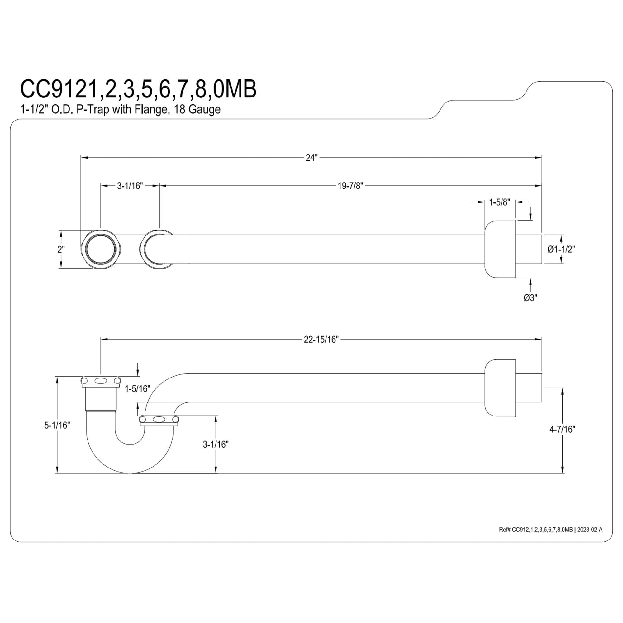 Kingston Brass CC9126 1-1/2" P-Trap with Box Flange, 24" Length, 18 Gauge, Polished Nickel