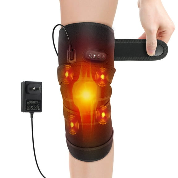 Electric Knee Warmer, Vibration Knee Massager with 4X Vibration Motors, Large Knee Heating Pad 3X Coverage for Stiffness, 5 Vibration Modes 3 Heat Levels, AC Adapter Heating Faster (No Battery)