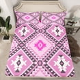 thumbnail image 2 of jejeloiu Retro Boho Aztec Queen Sheet Sets,Rustic Farmhouse Tribal Flat Sheet,Pink Purple Queen Fitted Sheet For Teens,Microfiber Bedroom Decor,4 Pieces, 2 of 7