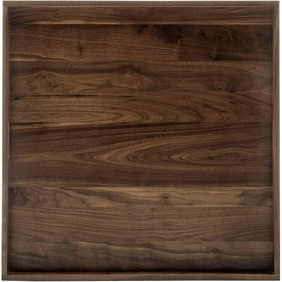 28 x 28 inches King Sized Square Ottoman Table Tray, Oversized Solid Wooden Black Walnut Decorative Serving Tray with Handles, Extra Large Cube Platter for Bed Oversized Ottoman