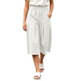 thumbnail image 3 of VBVC Women's Cotton Pleated Wide Leg Capri Pants , Casual Summer Crop Trousers For Women , Ladies' Relaxed Fit Lounge Culottes with Pockets, White , S-2XL, 3 of 8