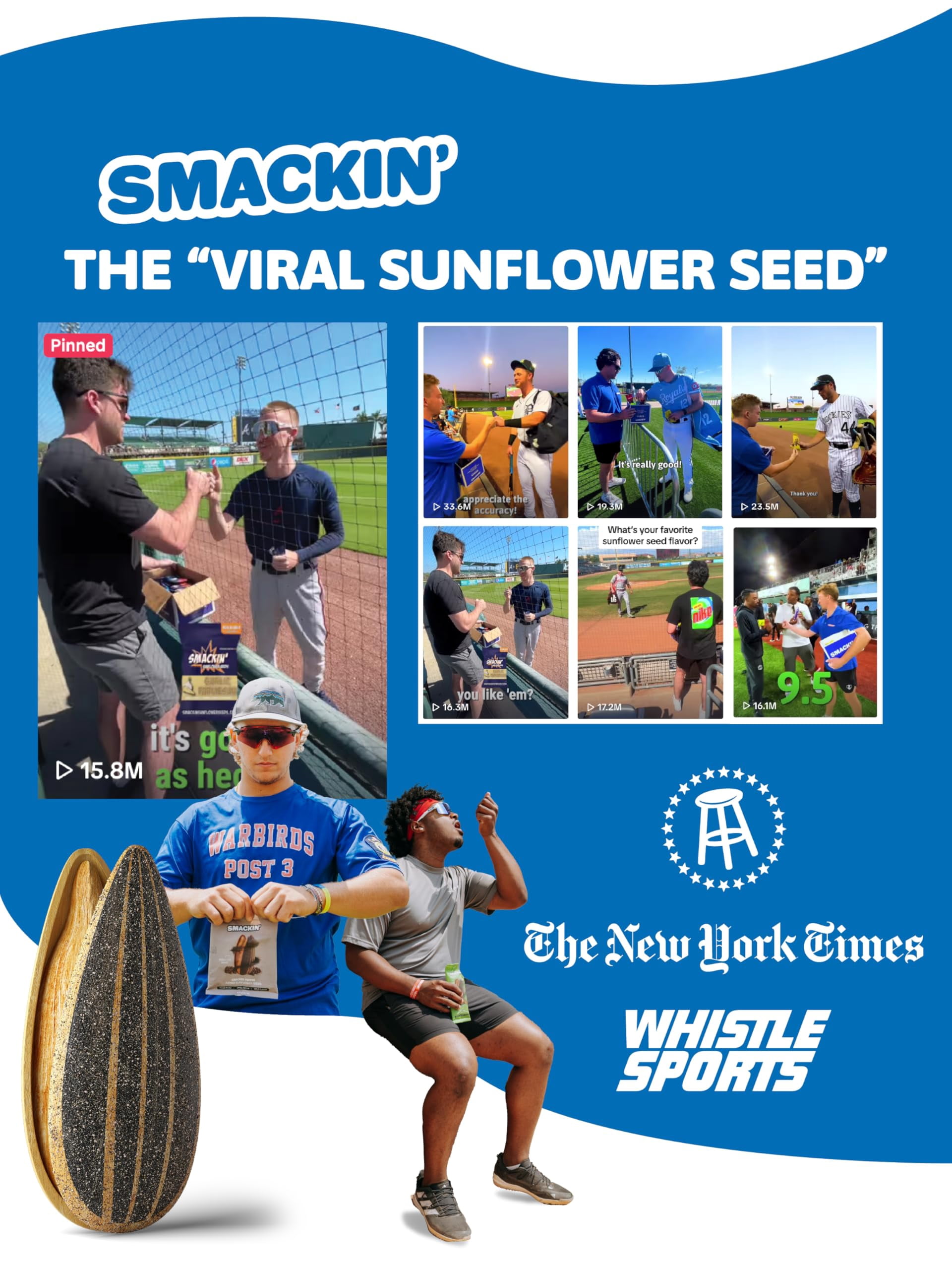 SMACKIN' - Jumbo Roasted Sunflower Seeds, No Salty Burn, American Made, Easy Pour & Seal - Variety Pack, 4oz bag (12 Bags)