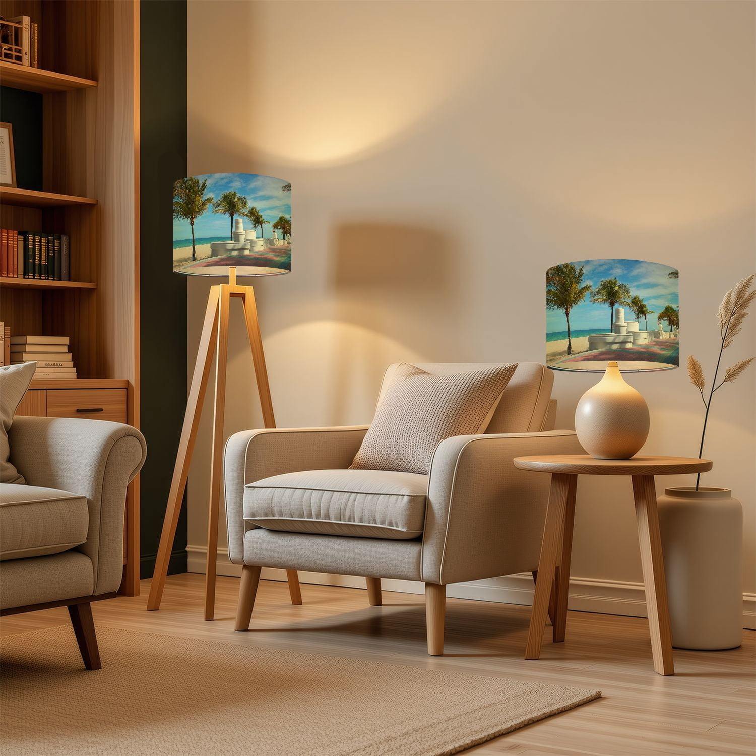 Beach Lampshades 2 Pack Fort Lauderdale beach Las Olas Boulevard Palm Tree 13"x13"x10" Light Shade for Table Lamps Floor Lamps Drum Lamp Shades Lampshade Replacement Easy Assembly