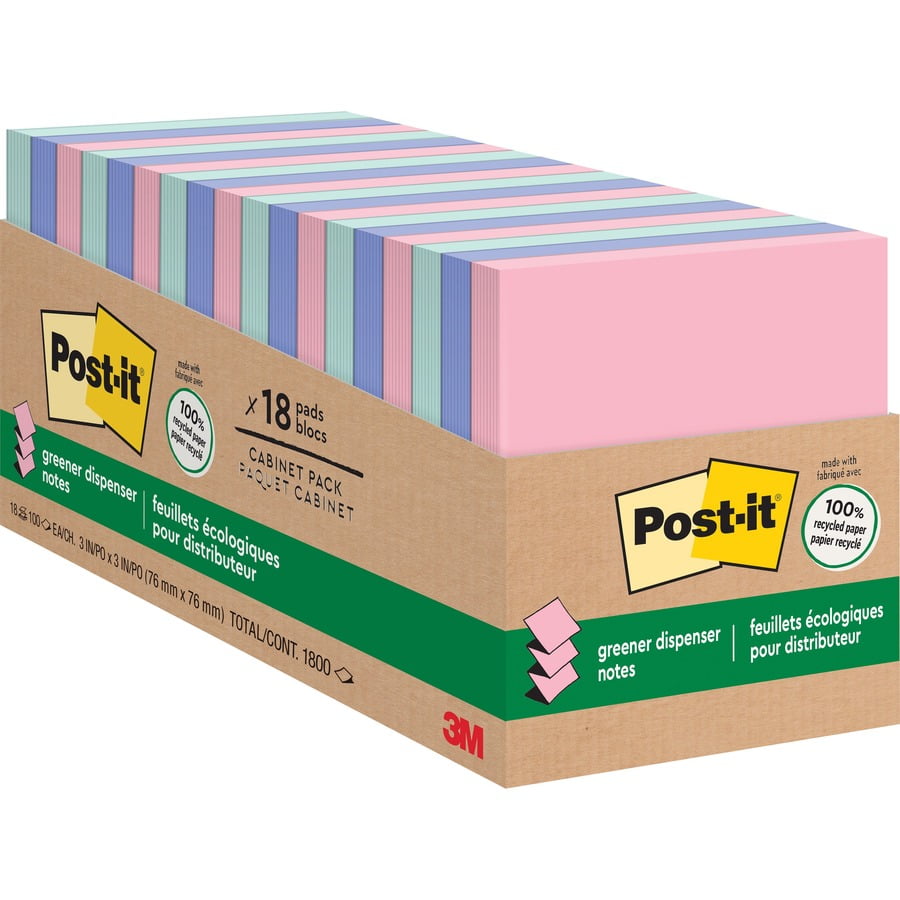 Postit; Greener Adhesive Note 3" x 3" Square 100 Sheets per Pad